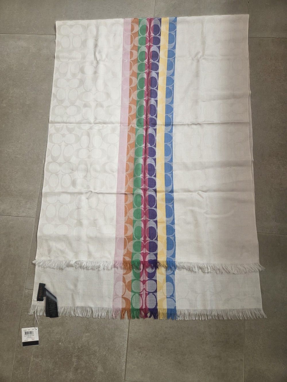 Coach Y2K White Scarf with Rainbow Signature Stripe New With Tags And Box